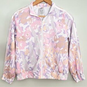Adidas Kids Pink Camo Track Jacket Girls L Large 14 Full Zip Tri-Stripe Athletic